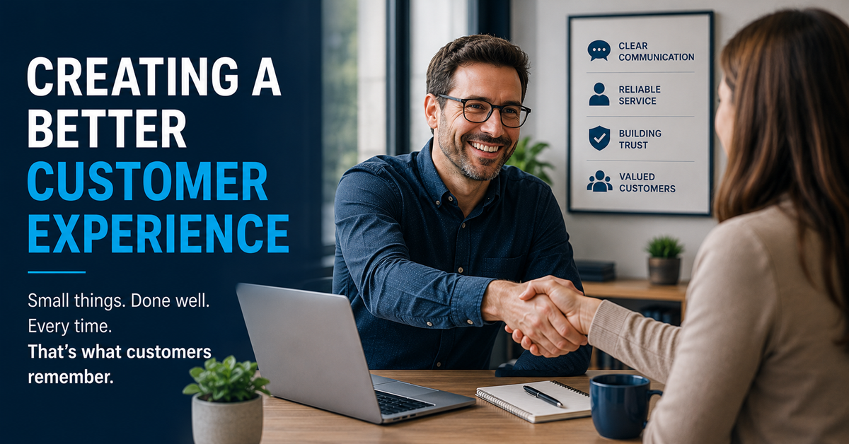 Professional business meeting illustrating clear communication, trust and a positive customer experience.